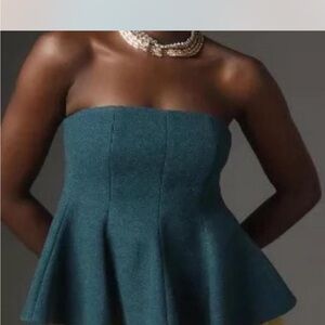 Anthropologie Teal Strapless Peplum Top